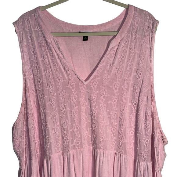 Torrid Pink Sleeveless Embroidered Babydoll Top Size 5 (5X) Rayon Cotton Blend - Picture 2 of 8
